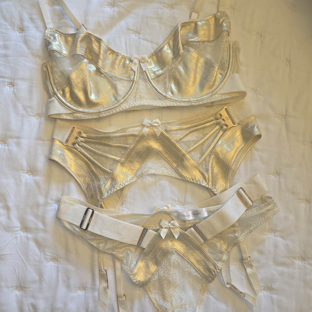 Honey Birdette Gold and Cream Lingerie Set